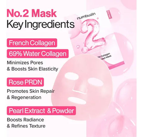 Numbuzin - No.2 Rose PDRN Collagen Plumping Sheet Mask 5 piezas
