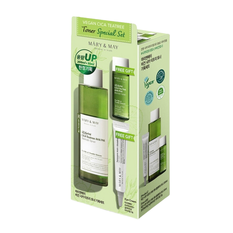 Mary&May - Vegan CICA Tea Tree AHA PHA Blemish Toner 200ml + set de regalo